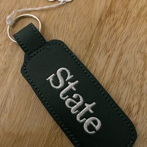 Green Leather Keychain with Embroidery Set